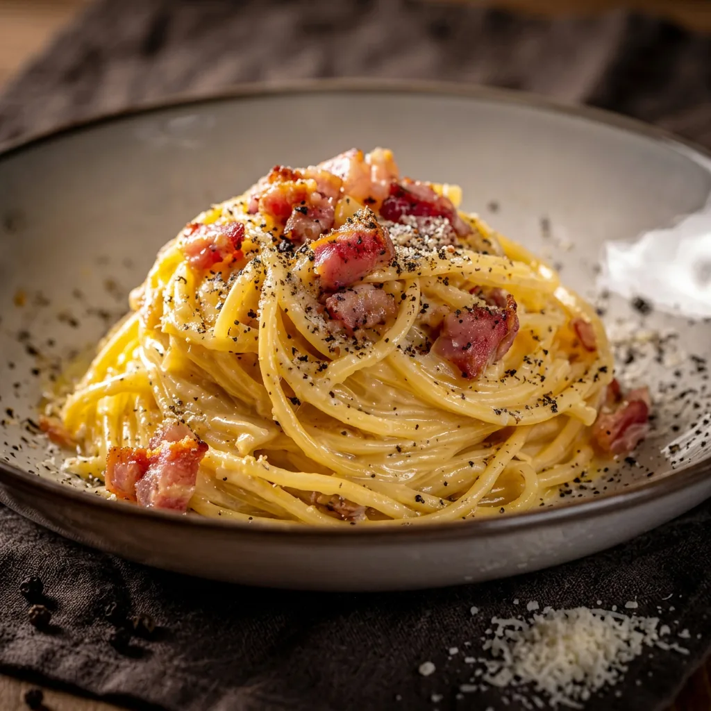 Pasta CARBONARA. BASTA! – Spaghetti mit Guanciale, Pecorino, Eigelb und schwarzem Pfeffer